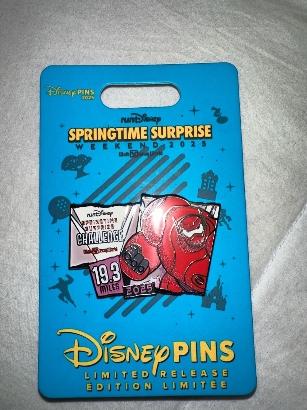Disney Baymax Red Enamel Challenge Pin on Blue Card